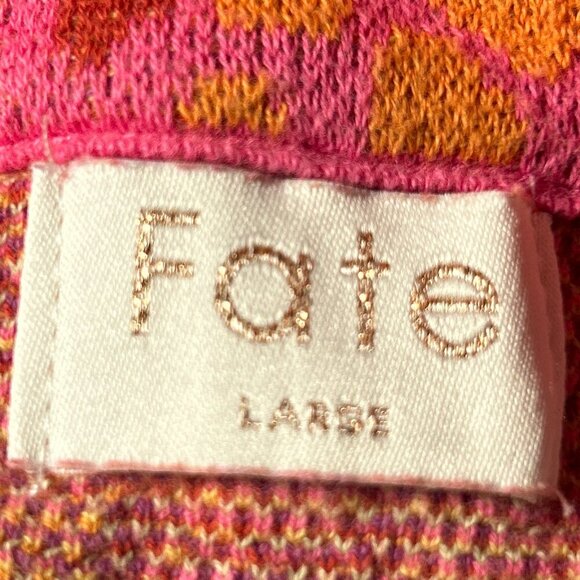 FATE SZ L Bright Pink Abstract Mock Neck Sweater Comfy Art to Wear Colorful - Picture 6 of 8